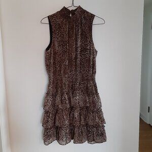 1. STATE SHEAR LEOPARD PRINT DRESS FULLY LINED SHIRRED DROP WAIST & NECKLINE MED
